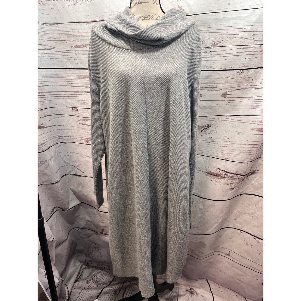 EVRI Womens 2X Grey Cowl Neck Ribbed Knit Long Sleeve Midi Dress WI04G002PN